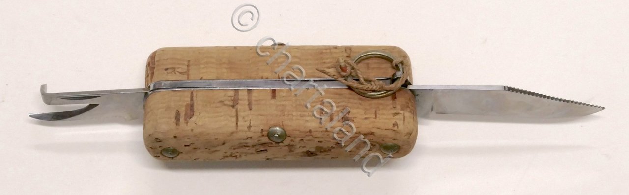 Coltellino apriscatole richiudibile impugnatura in sughero galleggiante anni '50