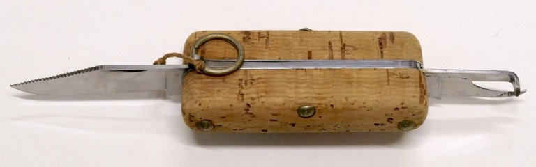Coltellino apriscatole richiudibile impugnatura in sughero galleggiante anni '50