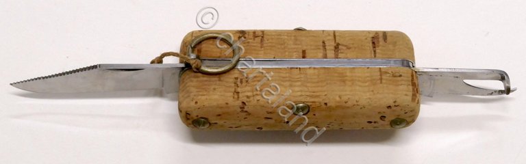 Coltellino apriscatole richiudibile impugnatura in sughero galleggiante anni '50