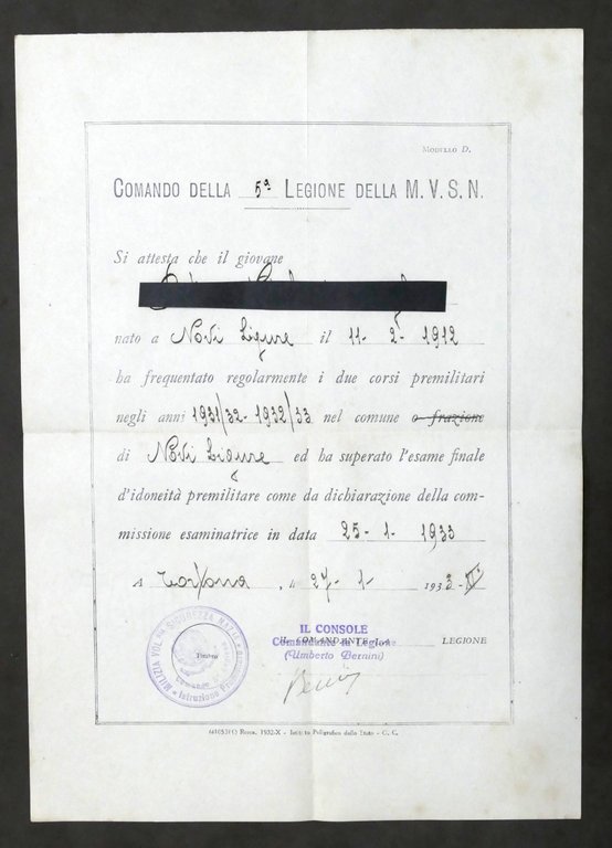 Comando 5^ Legione M.V.S.N. - Attestato corsi premilitari - Novi … | Immagine Gallery 1