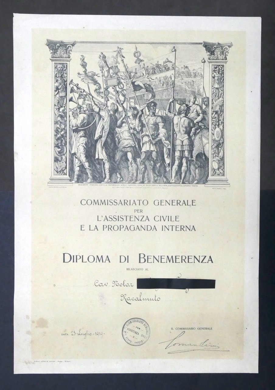 Commissariato Assistenza Civile e Propaganda - Diploma di Benemerenza - …
