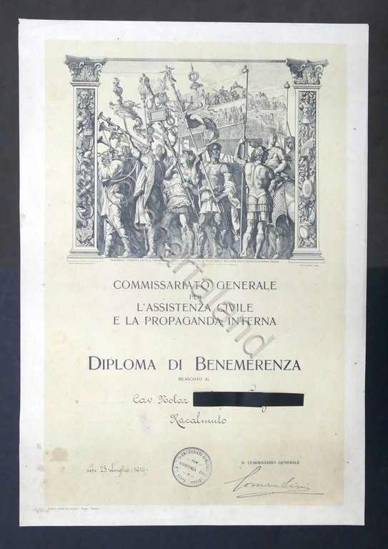 Commissariato Assistenza Civile e Propaganda - Diploma di Benemerenza - …