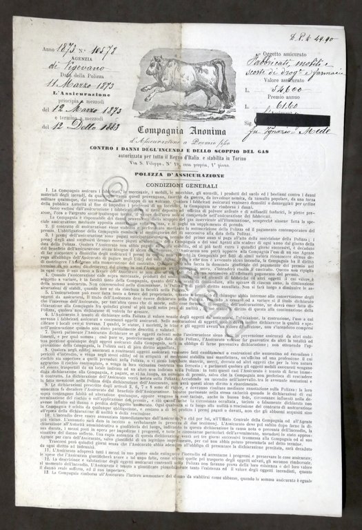 Compagnia Anonima di Assicurazione - Polizza contro incendi - Vigevano …