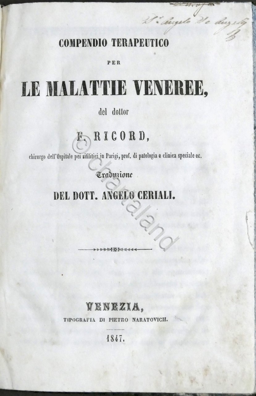 Compendio terapeutico per le malattie veneree del dottor F. Ricord …