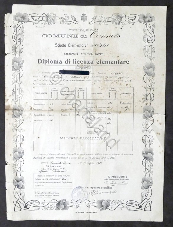 Comune di Canneto - Scuola Elementare Mista - Diploma di …