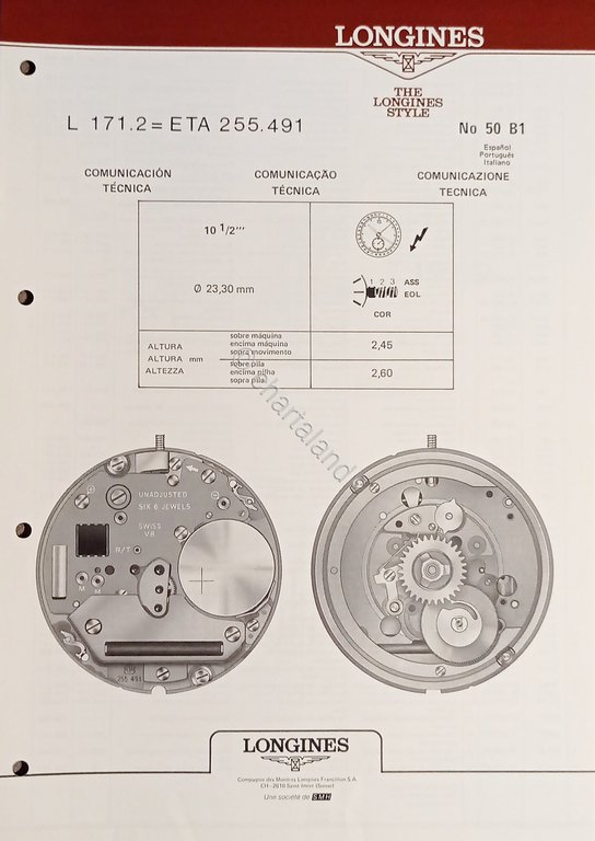 Comunicazione Tecnica Longines N. 50 B1 - L 171.2 = … | Immagine Gallery 2