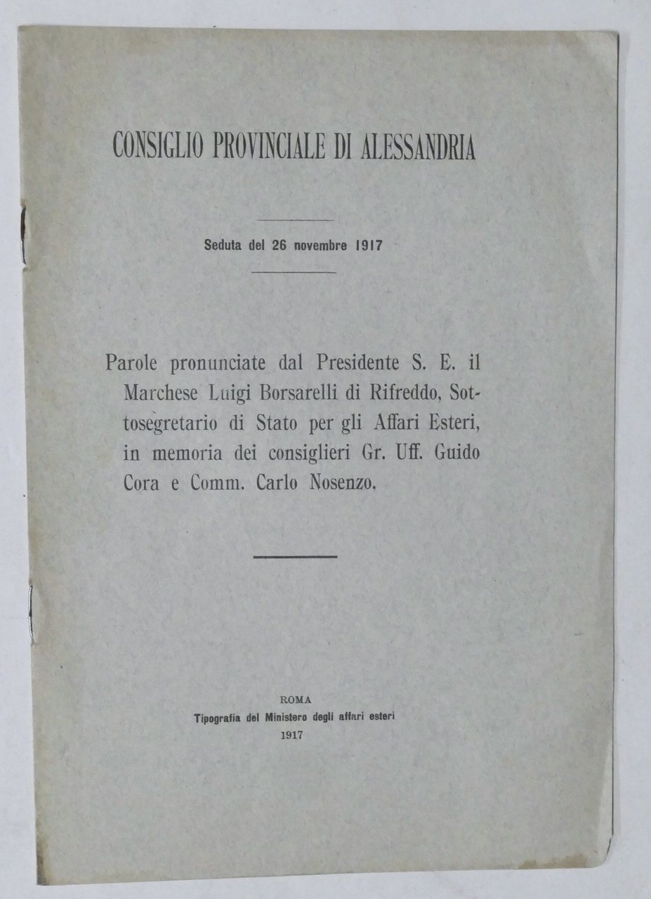 Consiglio Provinciale Alessandria parole presidente Borsarelli di Rifreddo 1917