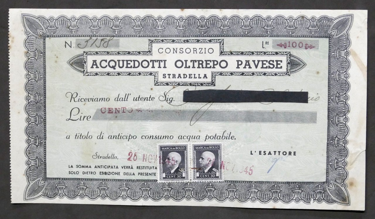 Consorzio Acquedotti Oltrepo Pavese - Stradella - Cedola di pagamento …
