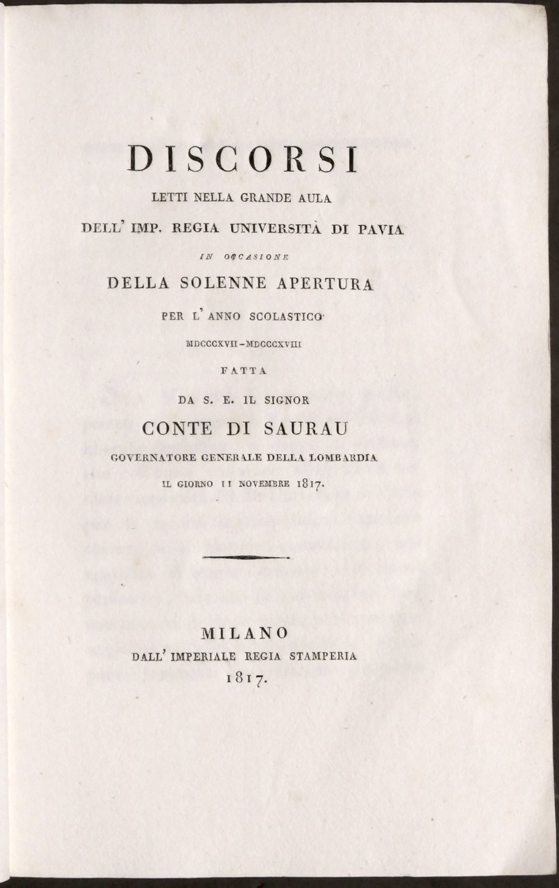 Conte di Saurau - Discorsi di apertura anno scolastico Università … | Immagine principale