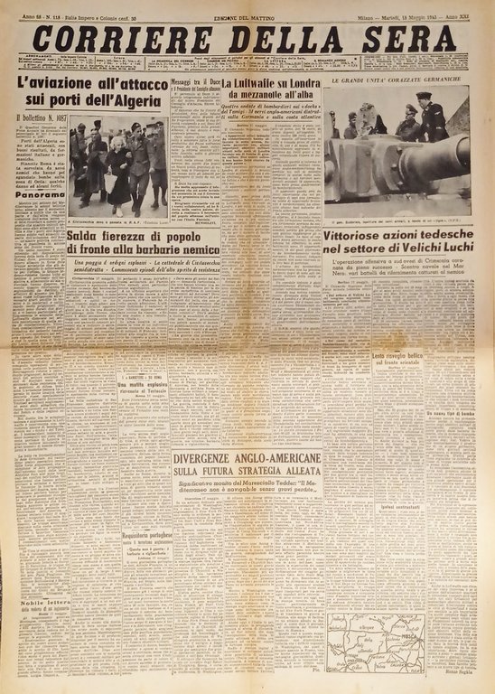 Corriere della Sera N. 118 - 1943 L'aviazione all'attacco sui porti dell'Algeria