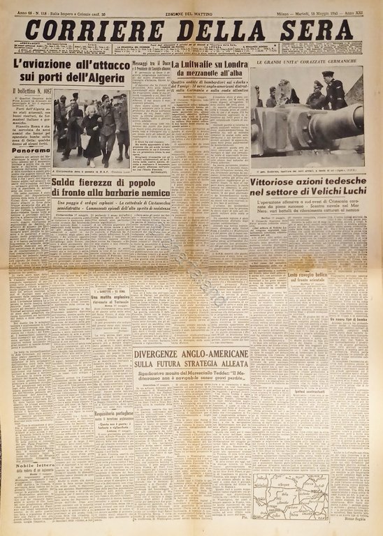 Corriere della Sera N. 118 - 1943 L'aviazione all'attacco sui …