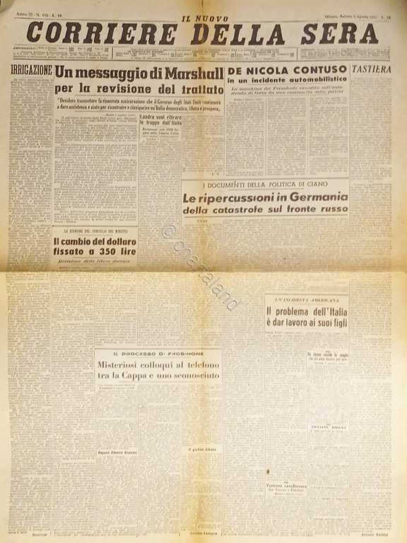 Corriere della Sera N.183 - 1947 Messaggio di Marshall per … | Immagine Gallery 2