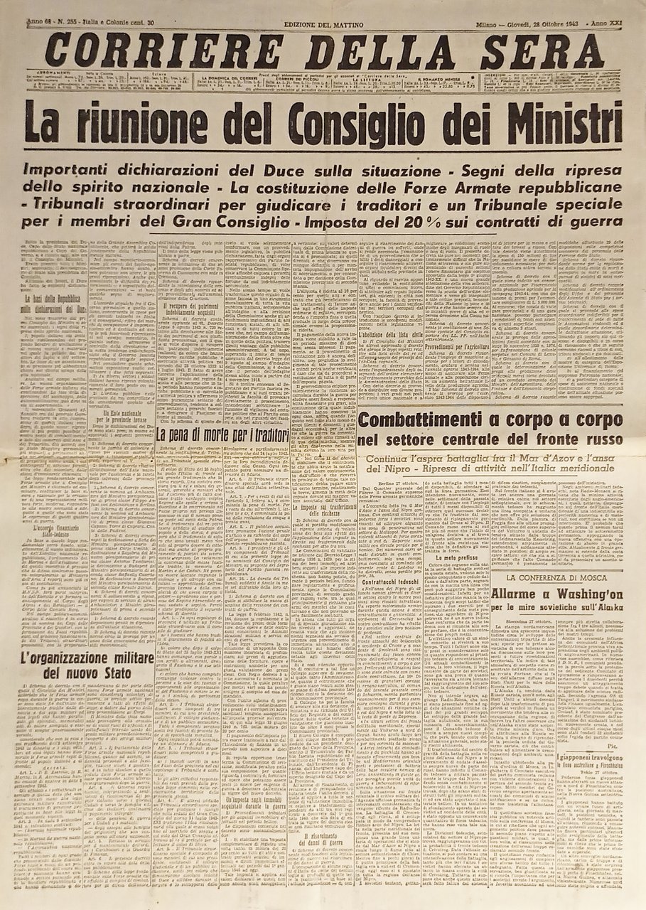 Corriere della Sera N. 255 - 1943 La riunione del …