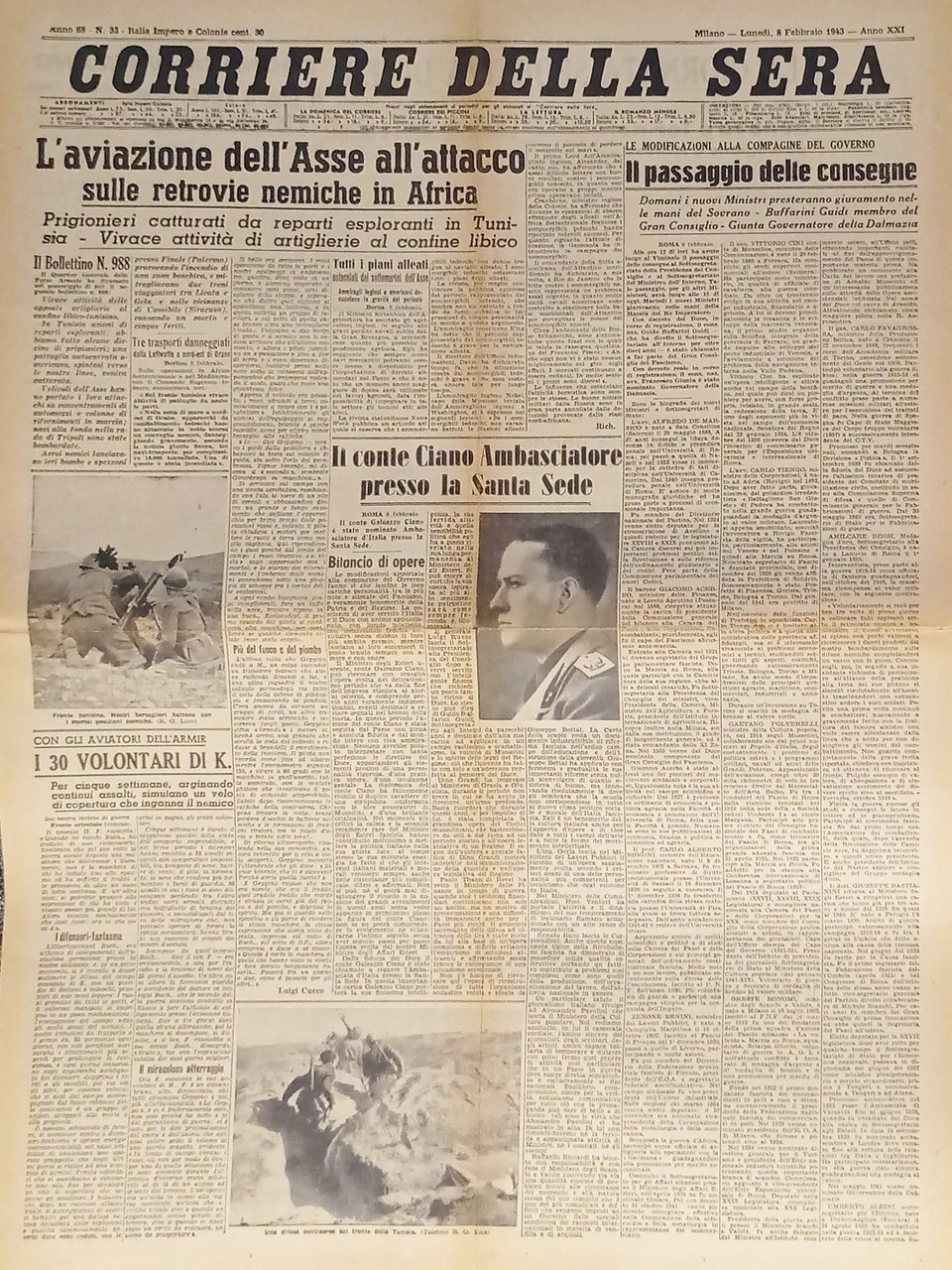 Corriere della Sera N. 33 - 1943 L'aviazione dell'Asse all'attacco …