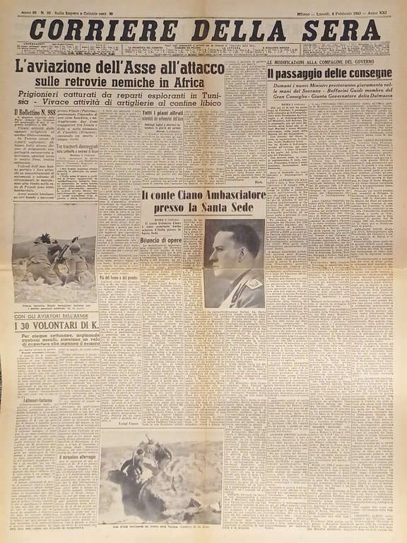 Corriere della Sera N. 33 - 1943 L'aviazione dell'Asse all'attacco in Africa