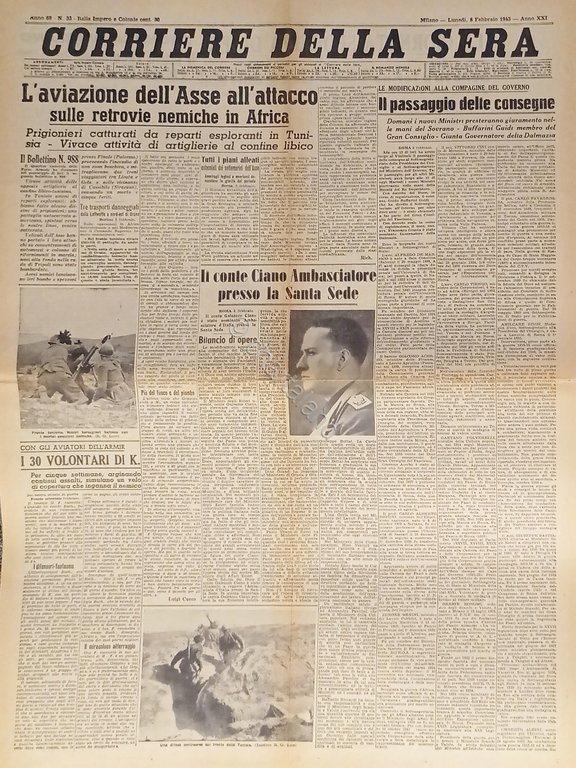 Corriere della Sera N. 33 - 1943 L'aviazione dell'Asse all'attacco …