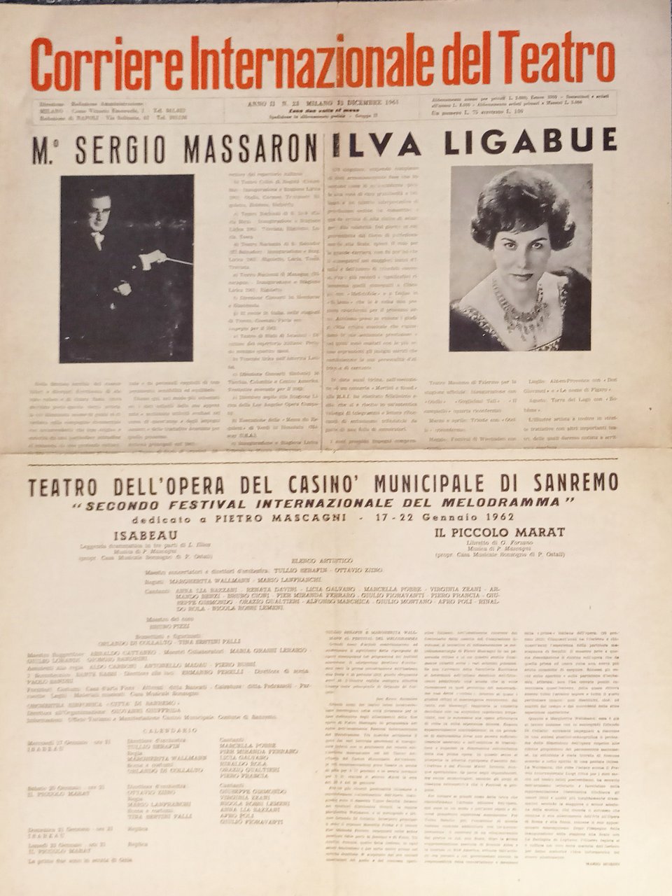Corriere Internazionale del Teatro N. 23 - 1961 Sergio Massaron …