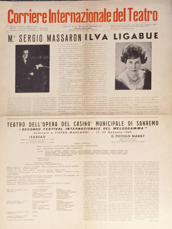 Corriere Internazionale del Teatro N. 23 - 1961 Sergio Massaron … | Immagine Gallery 1