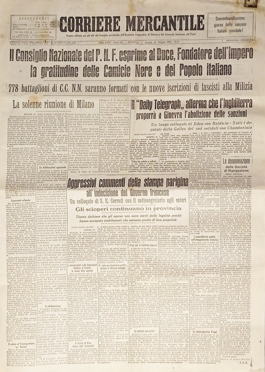 Corriere Mercantile N. 142 - 1936 Il Consiglio Nazionale P.N.F. … | Immagine principale