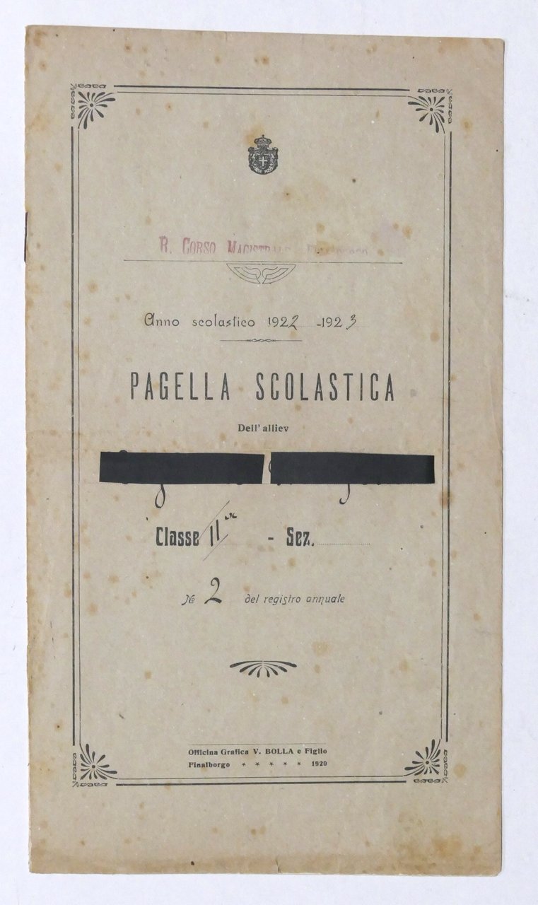 Corso Magistrale di Finalborgo - Pagella scolastica anno 1922-1923 - … | Immagine principale