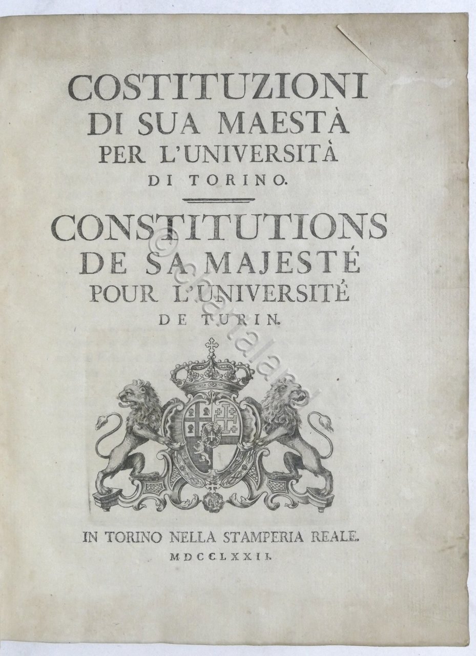 Costituzioni di sua Maestà per l'Università di Torino - ed. …