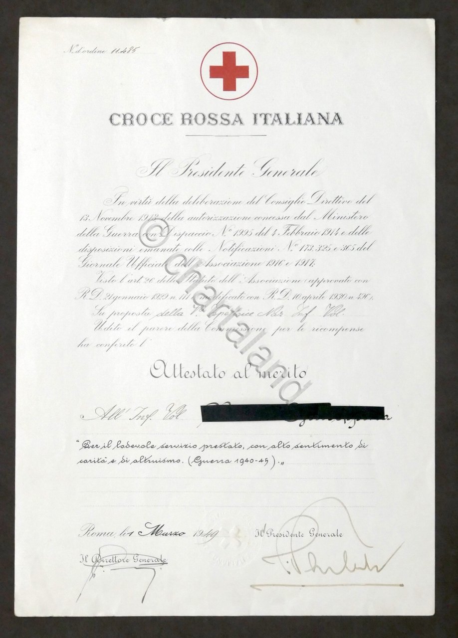 Croce Rossa Italiana - Attestato al Merito infermiera in Guerra …