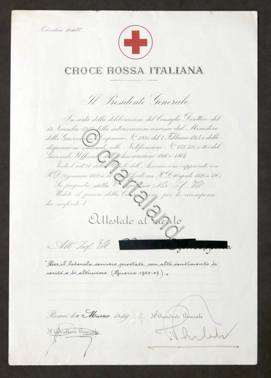 Croce Rossa Italiana - Attestato al Merito infermiera in Guerra …