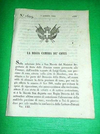 Decreti Regno Sardegna Avviso di Asta x Casa di Luigi … | Immagine principale