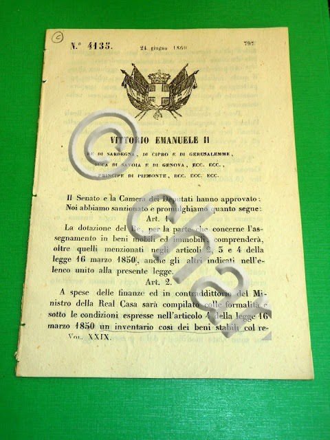 Decreti Regno Sardegna Censimento Beni Mobili ed Immobili Torino 1860