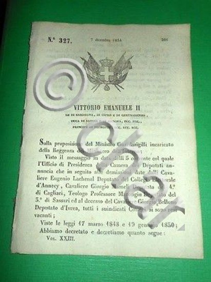Decreti Regno Sardegna Collegii Elettorali Annecy Cagliari Sassari Ivrea 1854