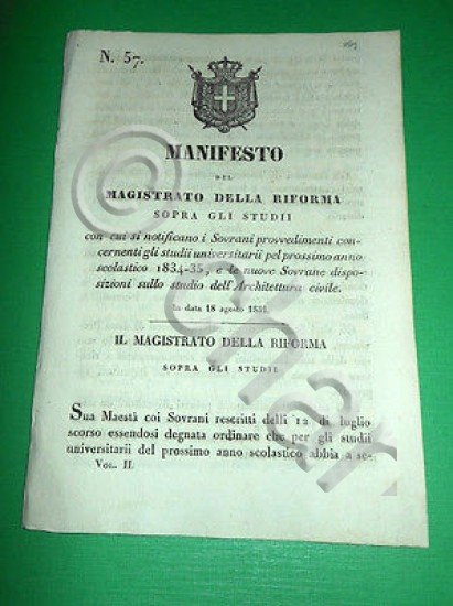Decreti Regno Sardegna Manifesto Disposizioni Studio Architettura Civile 1834