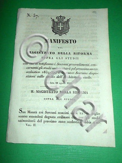 Decreti Regno Sardegna Manifesto Disposizioni Studio Architettura Civile 1834