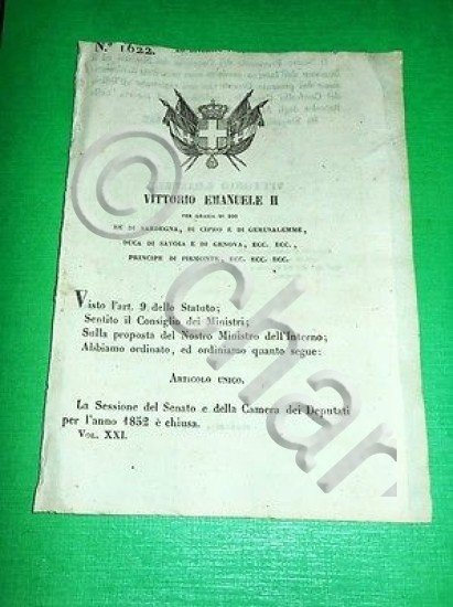 Decreti Regno Sardegna Torino Chiusura Sessione Senato e Camera anno …