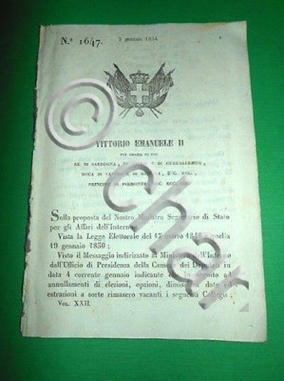 Decreti Regno Sardegna Torino Collegi Elettorali - Albenga - Cuglieri …