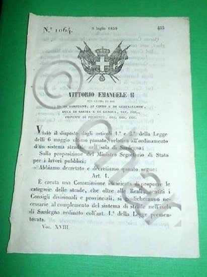 Decreti Regno Sardegna Torino Commissione Categorie Strade 1850 | Immagine principale