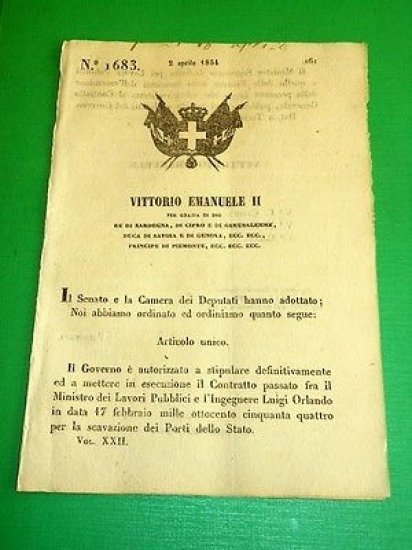 Decreti Regno Sardegna Torino Contratto coll' Ingegnere Orlando 1854