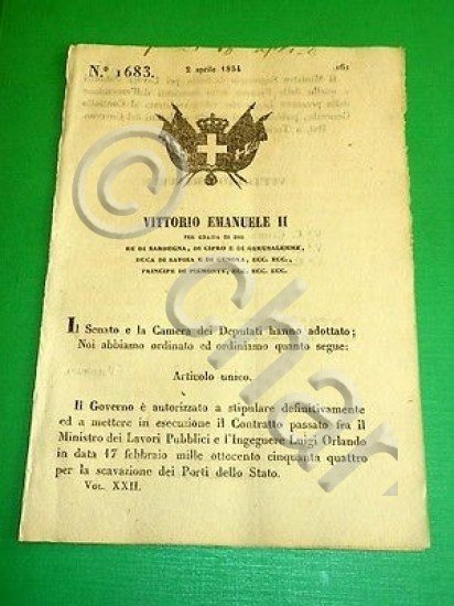 Decreti Regno Sardegna Torino Contratto coll' Ingegnere Orlando 1854