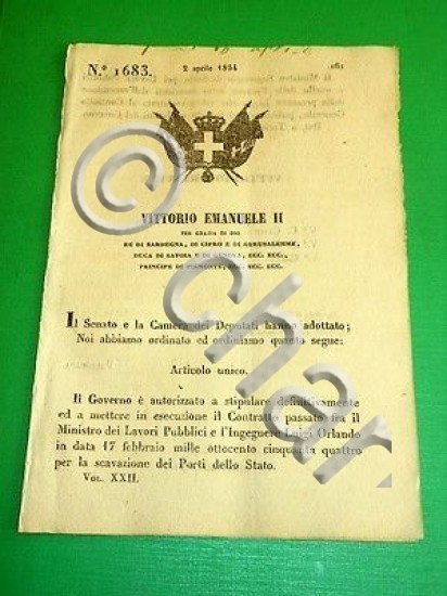 Decreti Regno Sardegna Torino Contratto coll' Ingegnere Orlando 1854
