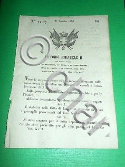 Decreti Regno Sardegna Torino Deposito Grani e Granaglie in Loano …
