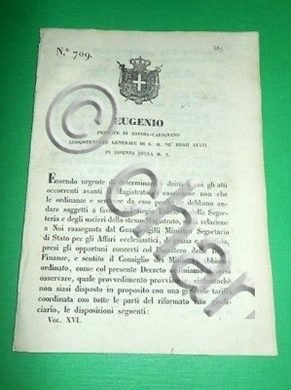 Decreti Regno Sardegna Torino Disposizioni Intorno ai Diritti 1848