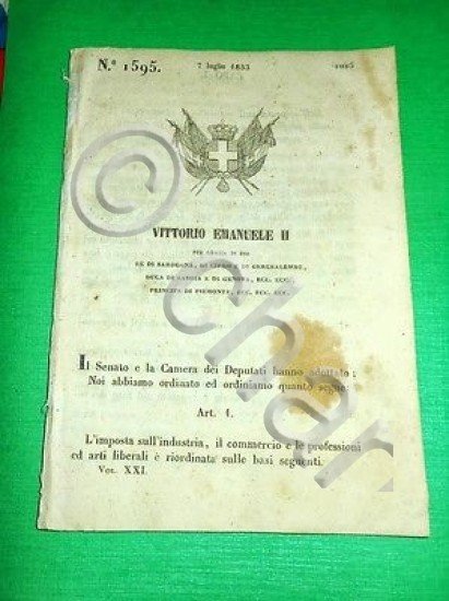 Decreti Regno Sardegna Torino Imposta Industria Commercio Tassa Patenti 1853 | Immagine principale