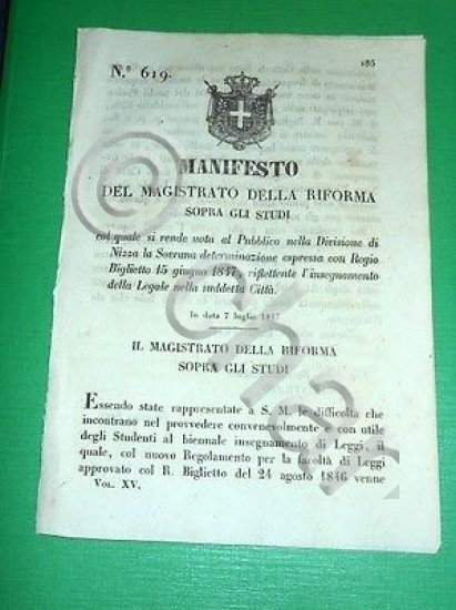 Decreti Regno Sardegna Torino Insegnamento della Legale a Nizza 1847 | Immagine Gallery 2