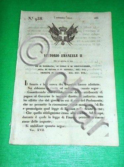 Decreti Regno Sardegna Torino Proroga Riscossione Tasse e Imposte 1849 | Immagine Gallery 2