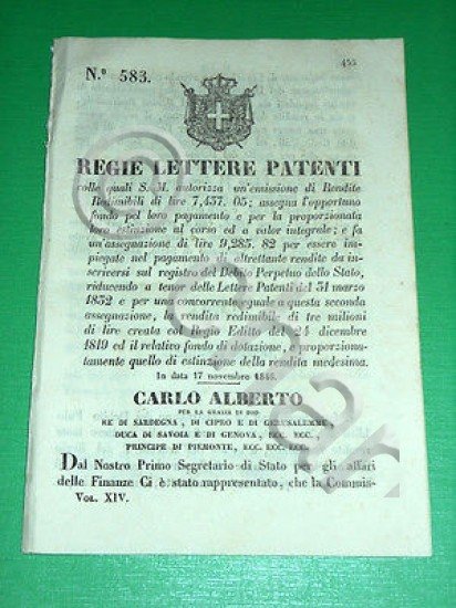 Decreti Regno Sardegna Torino Regie Patenti Registro Debito Perpetuo dello …