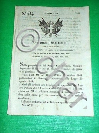 Decreti Regno Sardegna Torino Regolamento Conservazione Canali Irrigazione 1849