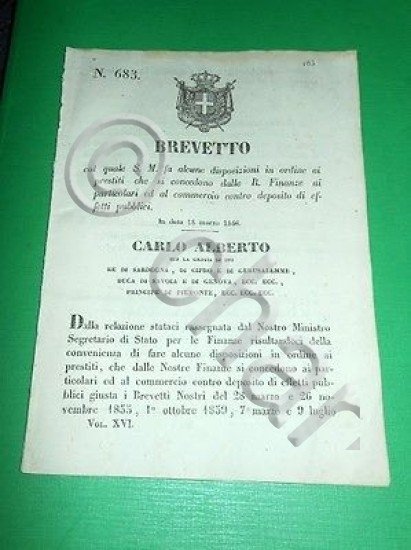 Decreti Regno Sardegna Torino Revoca Prestiti sovra Deposito 1848
