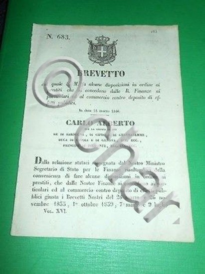 Decreti Regno Sardegna Torino Revoca Prestiti sovra Deposito 1848