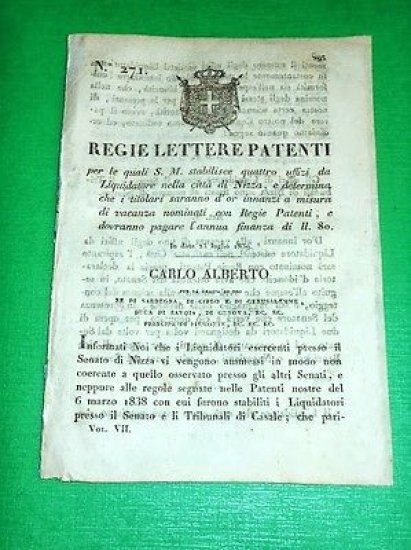 Decreti Regno Sardegna Torino Uffici Liquidatore nella Città di Nizza … | Immagine principale
