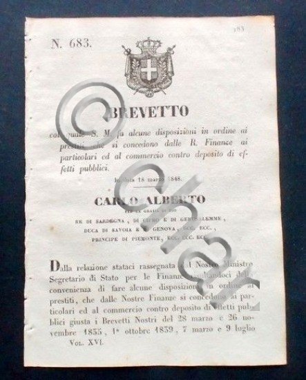 Decreto Carlo Alberto - Brevetto prestiti che si concedono dalle …