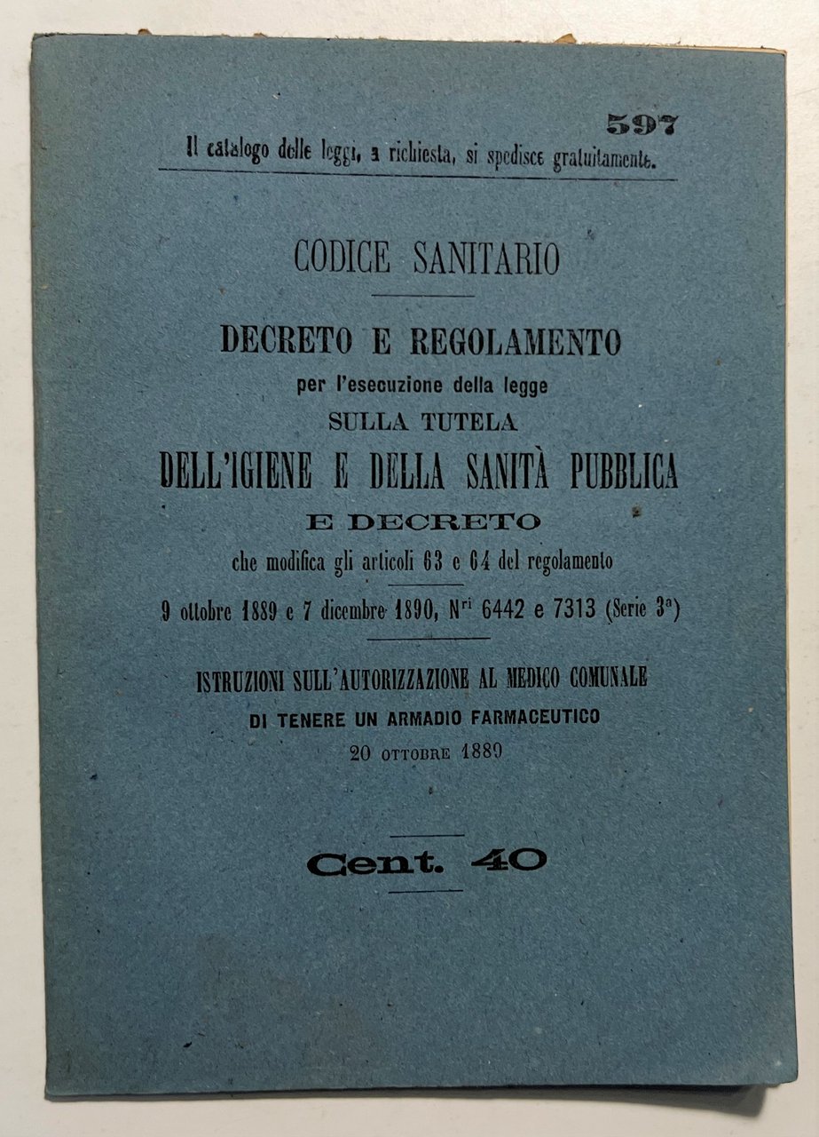 Decreto e Regolamento sulla Tutela dell'Igiene e della Sanità Pubblica …